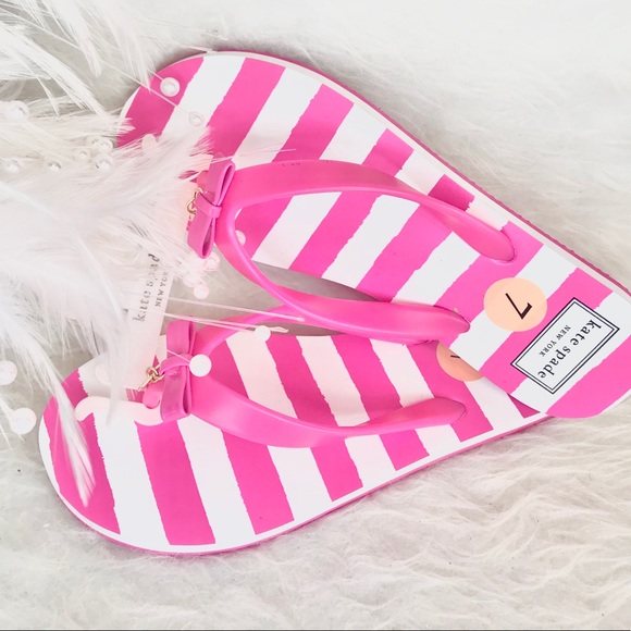 ♠️ NEW KATE SPADE ♠️ SIZE 7 STRIPE BOW PINK WHITE - Picture 2 of 3